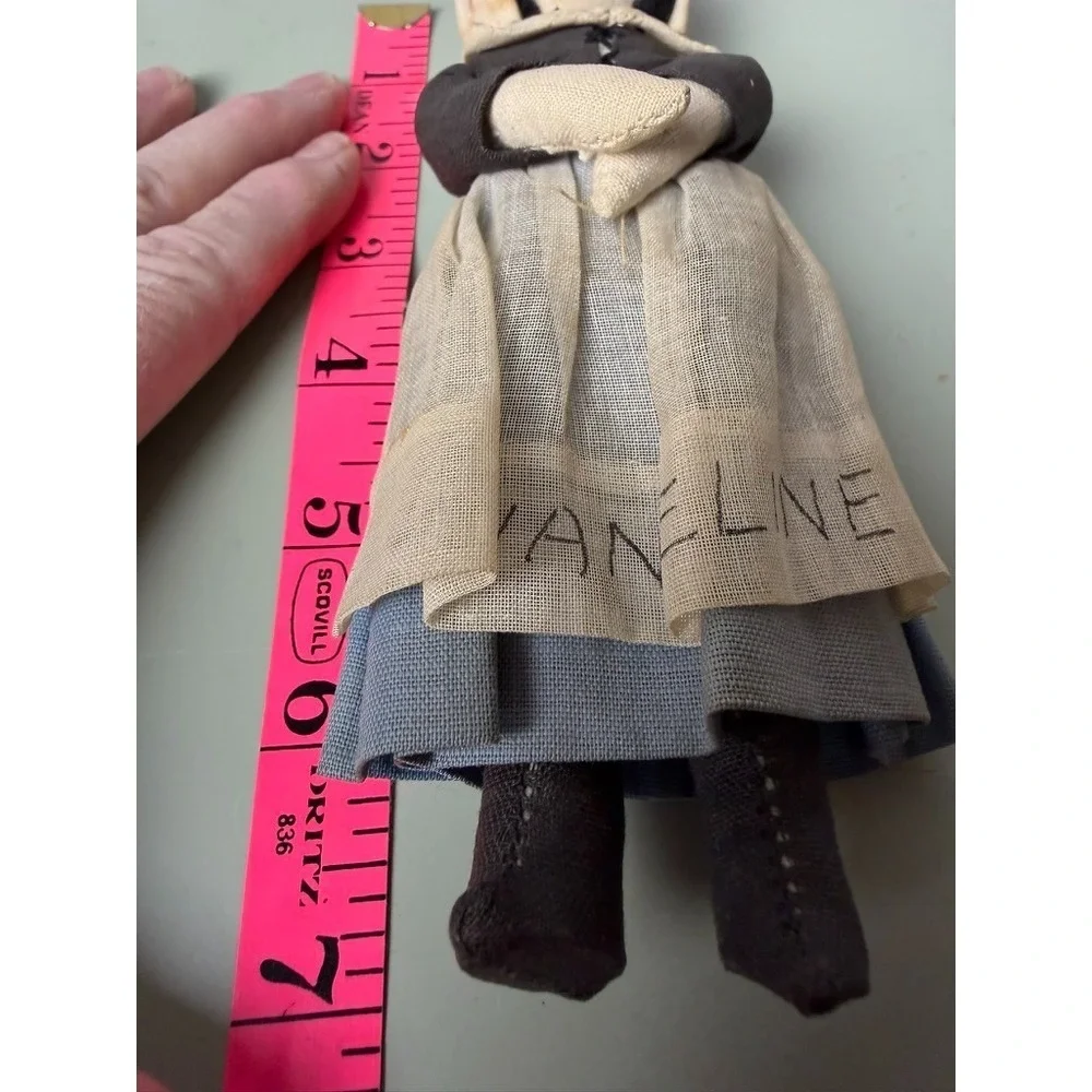Vintage Handmade Cloth Folk Art Doll Evangeline Embroidered Prairie‎ Dress 15